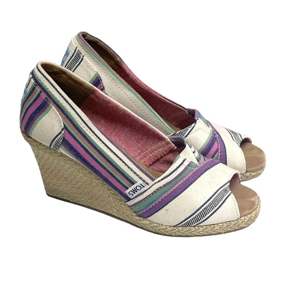 Toms Womens Espadrille Peep Toe Wedges Size 7.5 - Picture 1 of 7